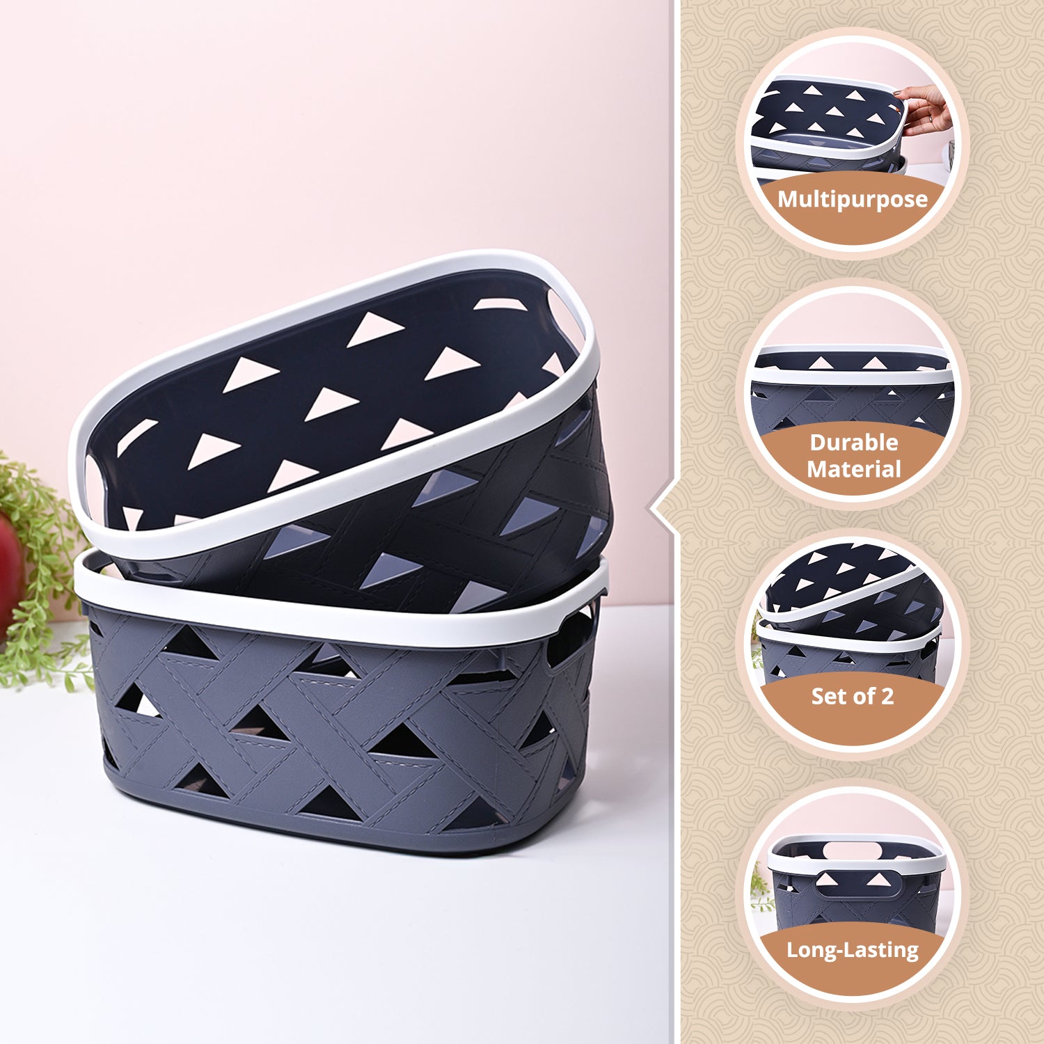 Grey Matte Rectangle Baskets (Set of 2)