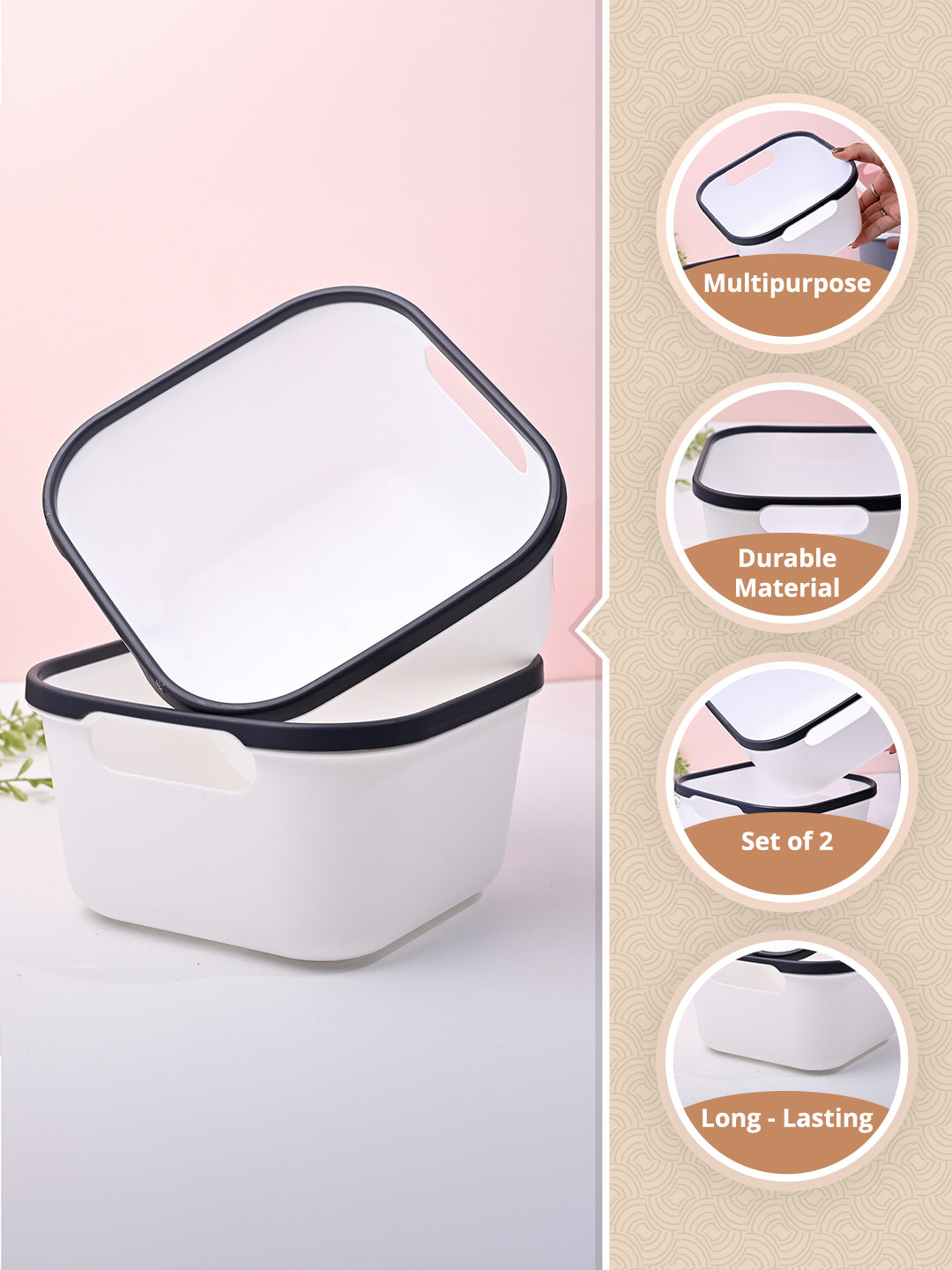 White Square Baskets (Set of 2) - MARKET99