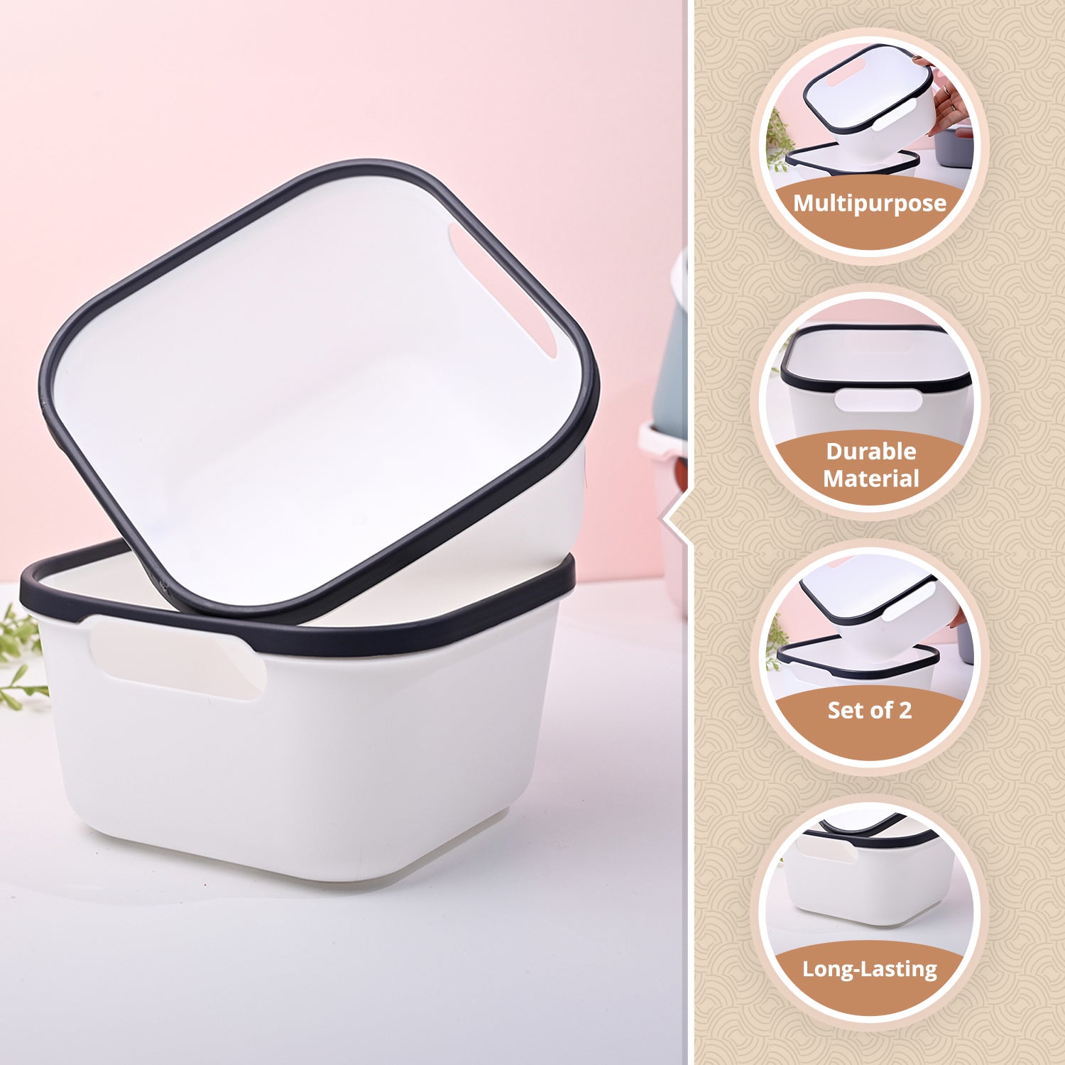 White Square Baskets (Set of 2)