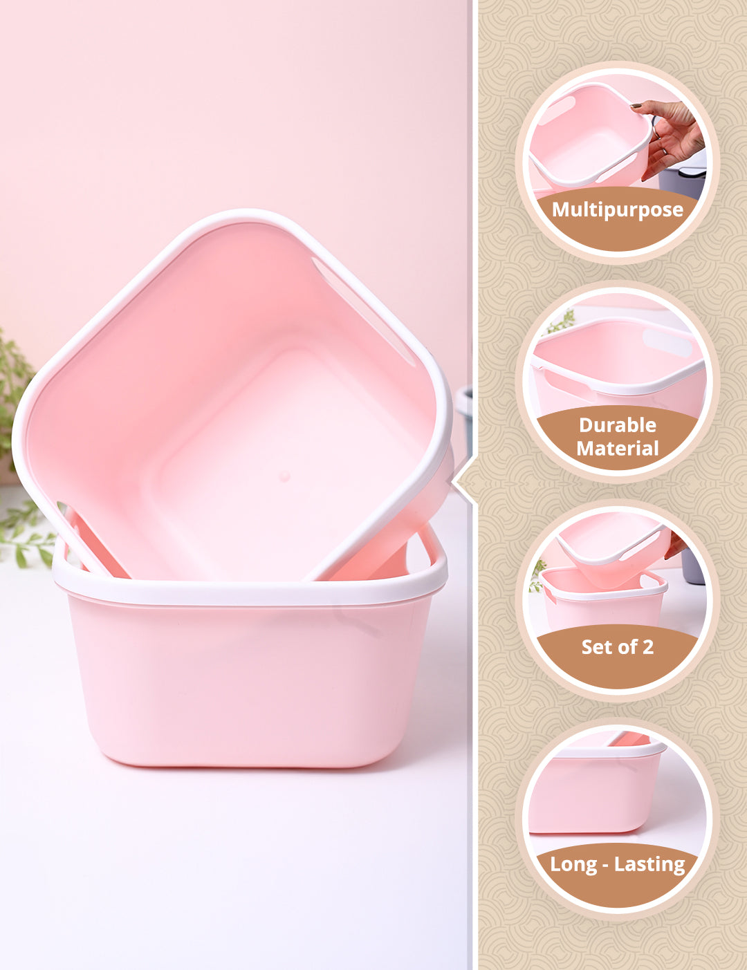 Pink Square Baskets (Set of 2) - MARKET99