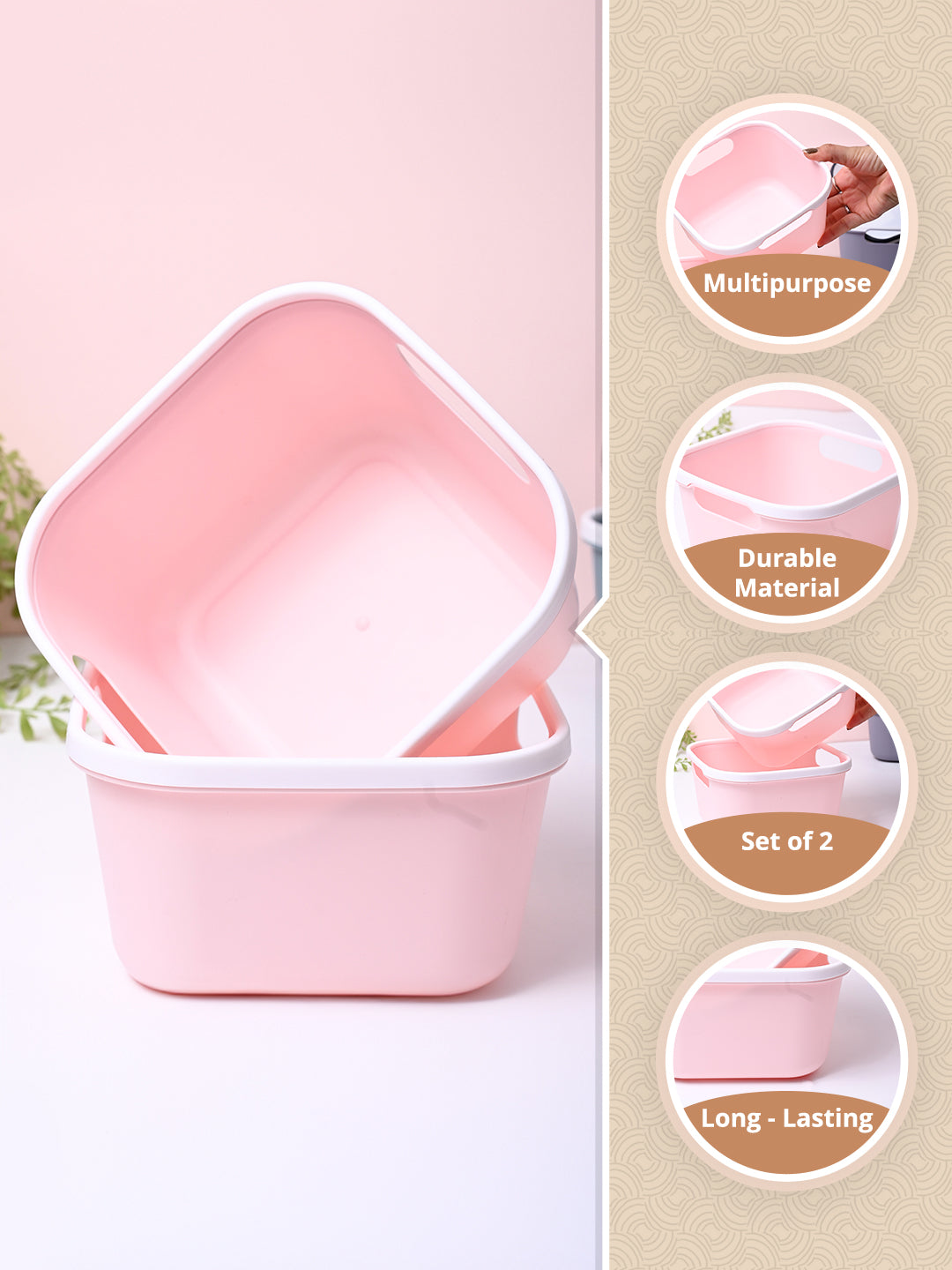 Pink Square Baskets (Set of 2) - MARKET99