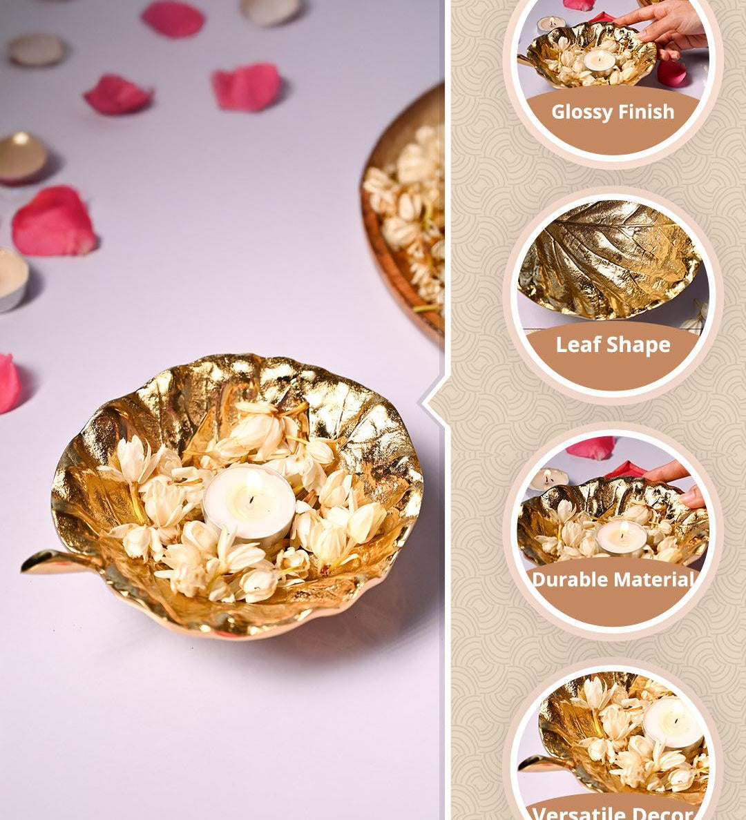VON CASA Golden Decorative Leaf Shape Dish - MARKET99