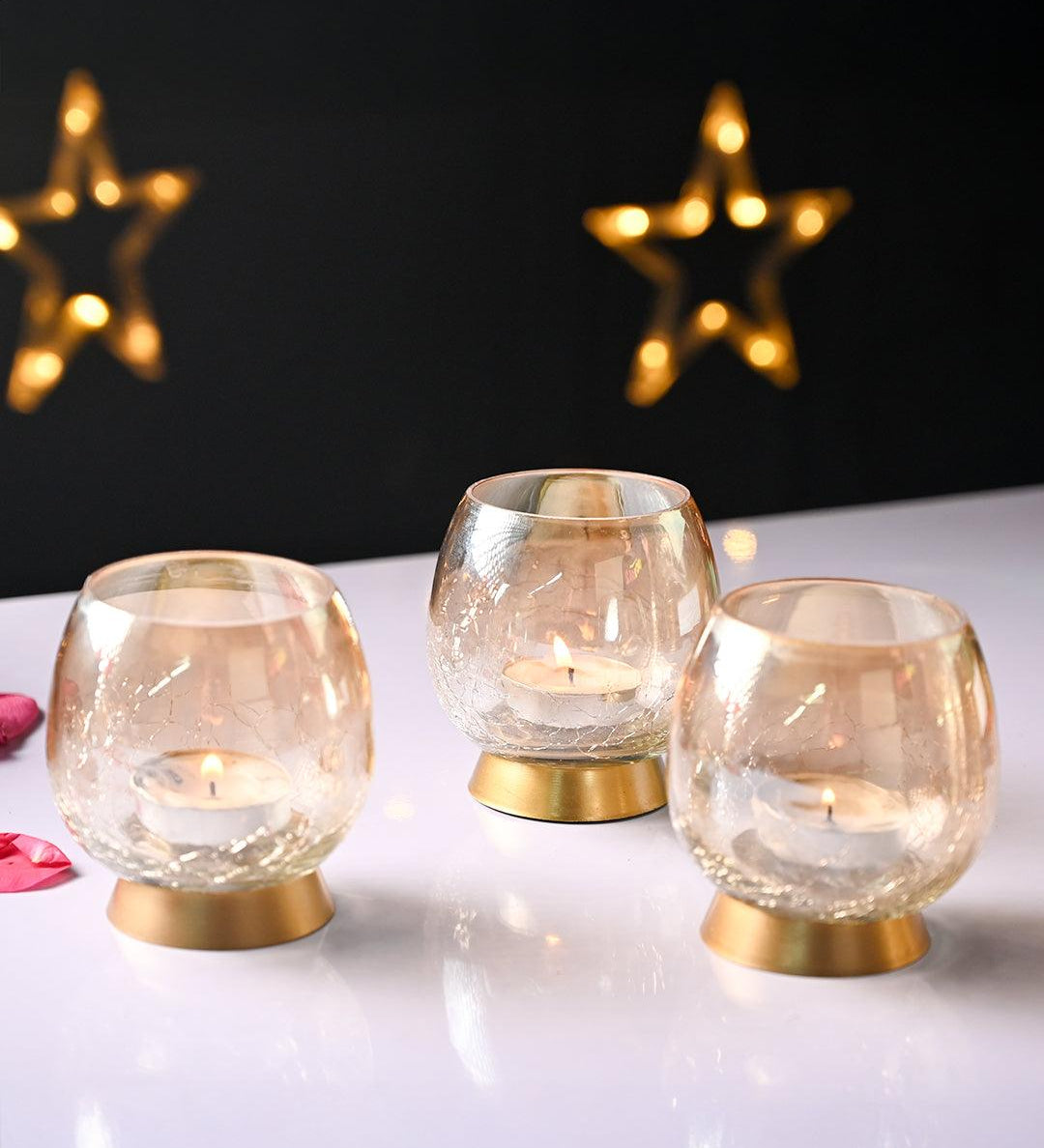 VON CASA Transparent Round Shape T-Light Holder - Set of 3 - MARKET99