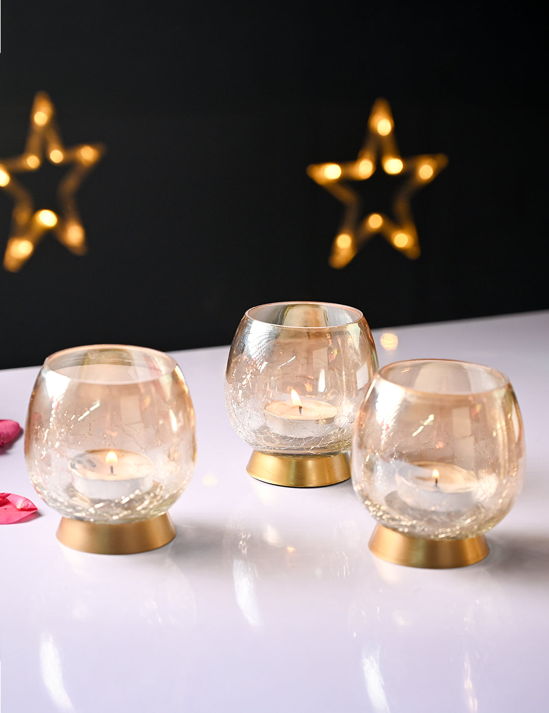 VON CASA Transparent Round Shape T-Light Holder - Set of 3 - MARKET99