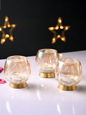 VON CASA Transparent Round Shape T-Light Holder - Set of 3 - MARKET99