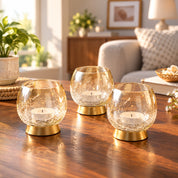 VON CASA Transparent Round Shape T-Light Holder - Set of 3