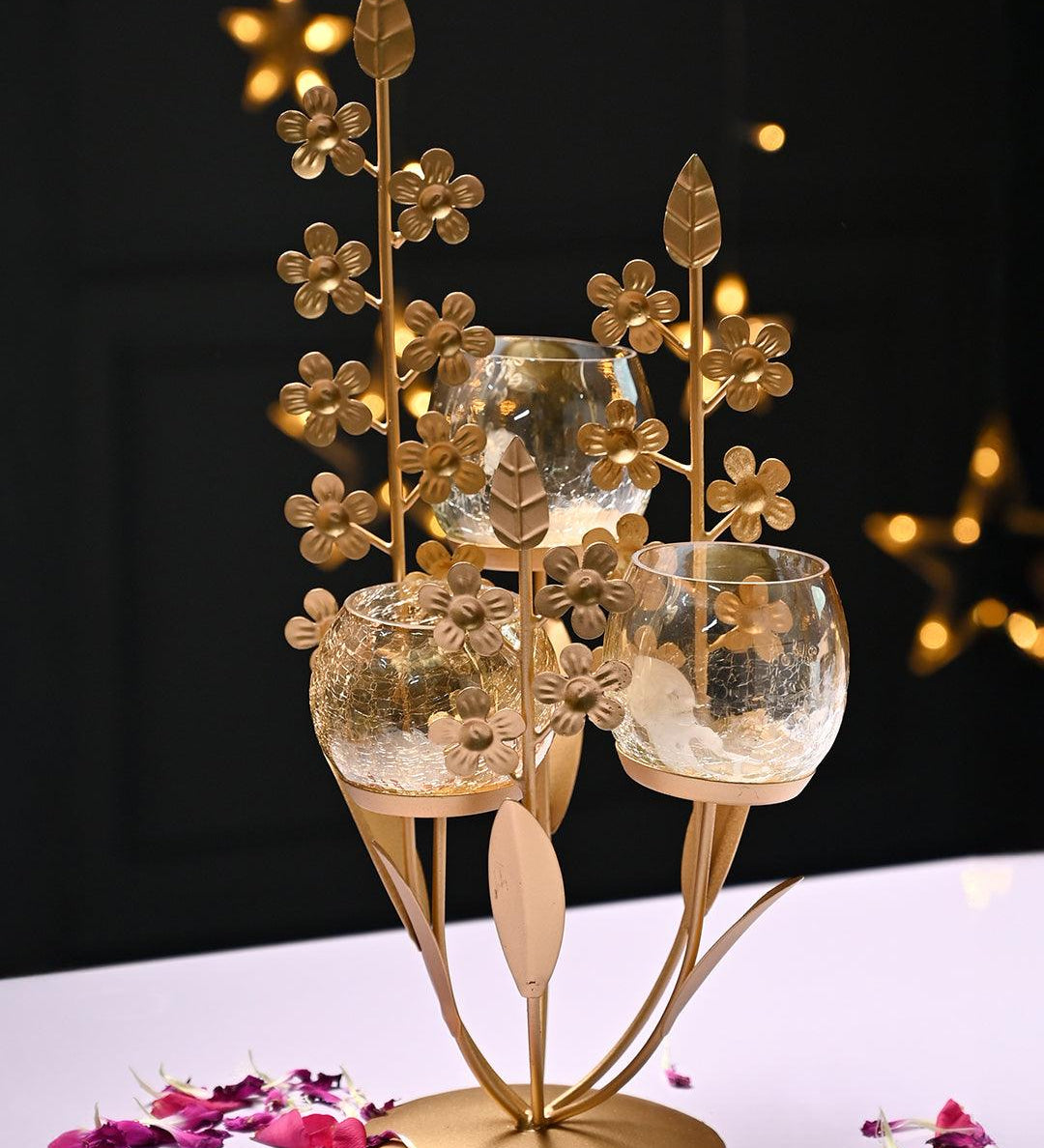 VON CASA Golden Abstract Shape T-Light Holder - MARKET99