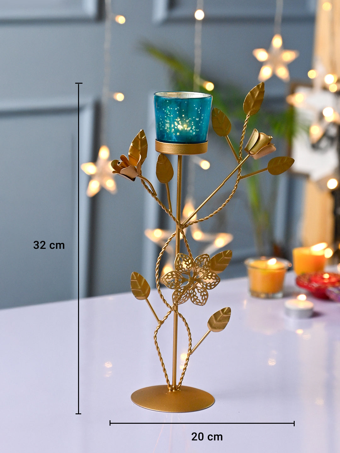 VON CASA Blue Leaf Shape T-Light Holder - MARKET99