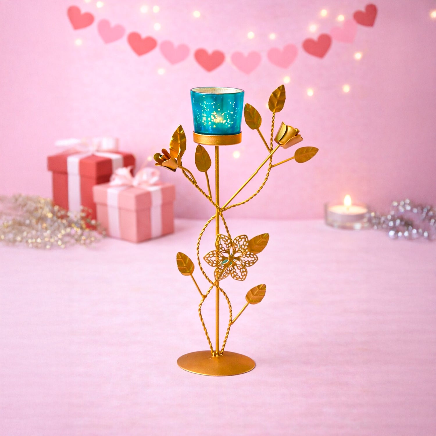 VON CASA Blue Leaf Shape T-Light Holder