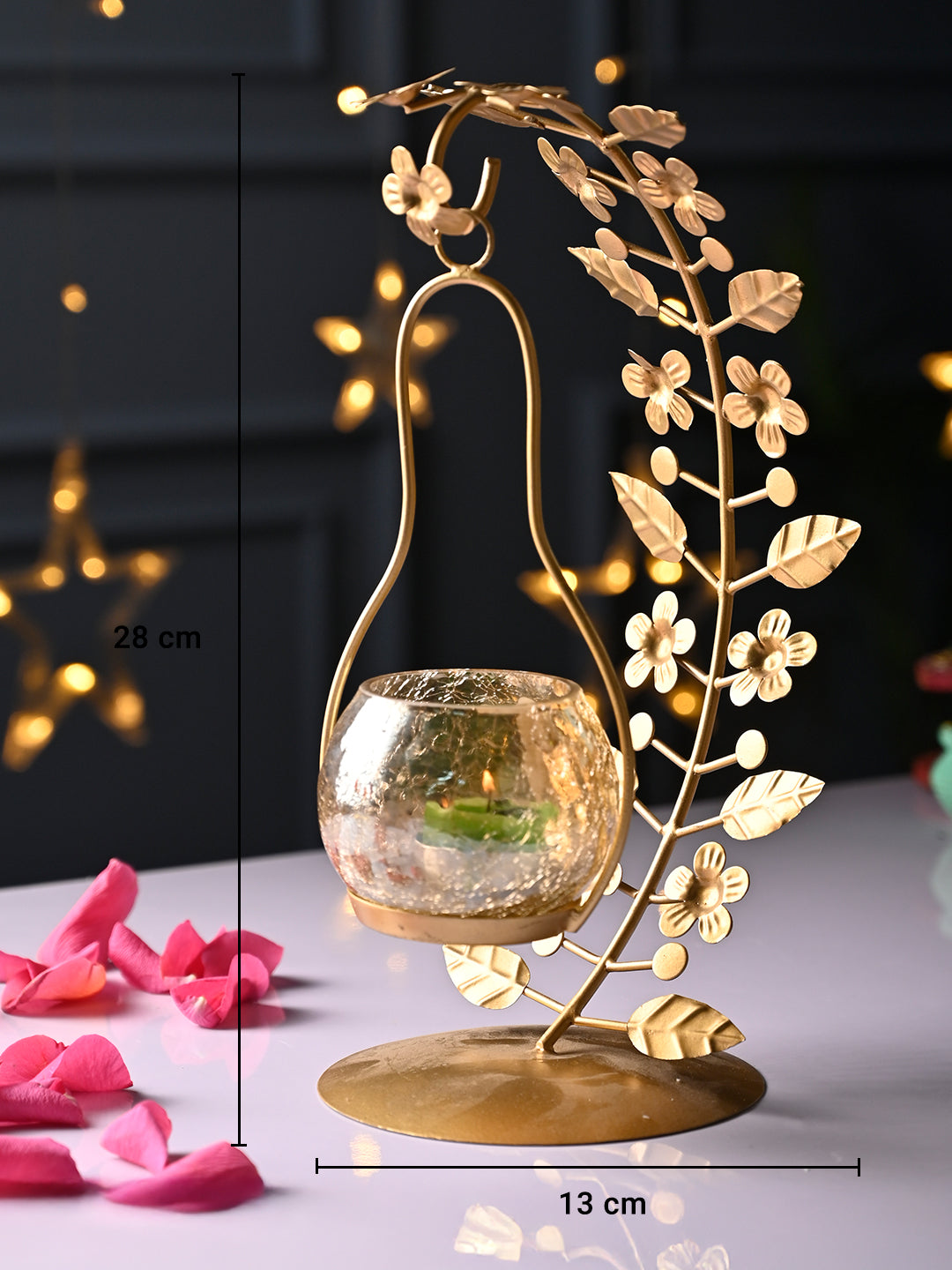 VON CASA Golden Abstract Leaf Shape T-Light Holder - MARKET99