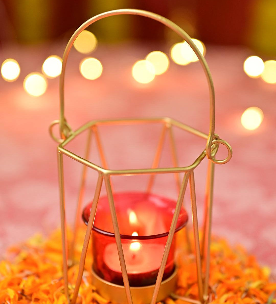 VON CASA Red & Golden T-Light Holder - MARKET99