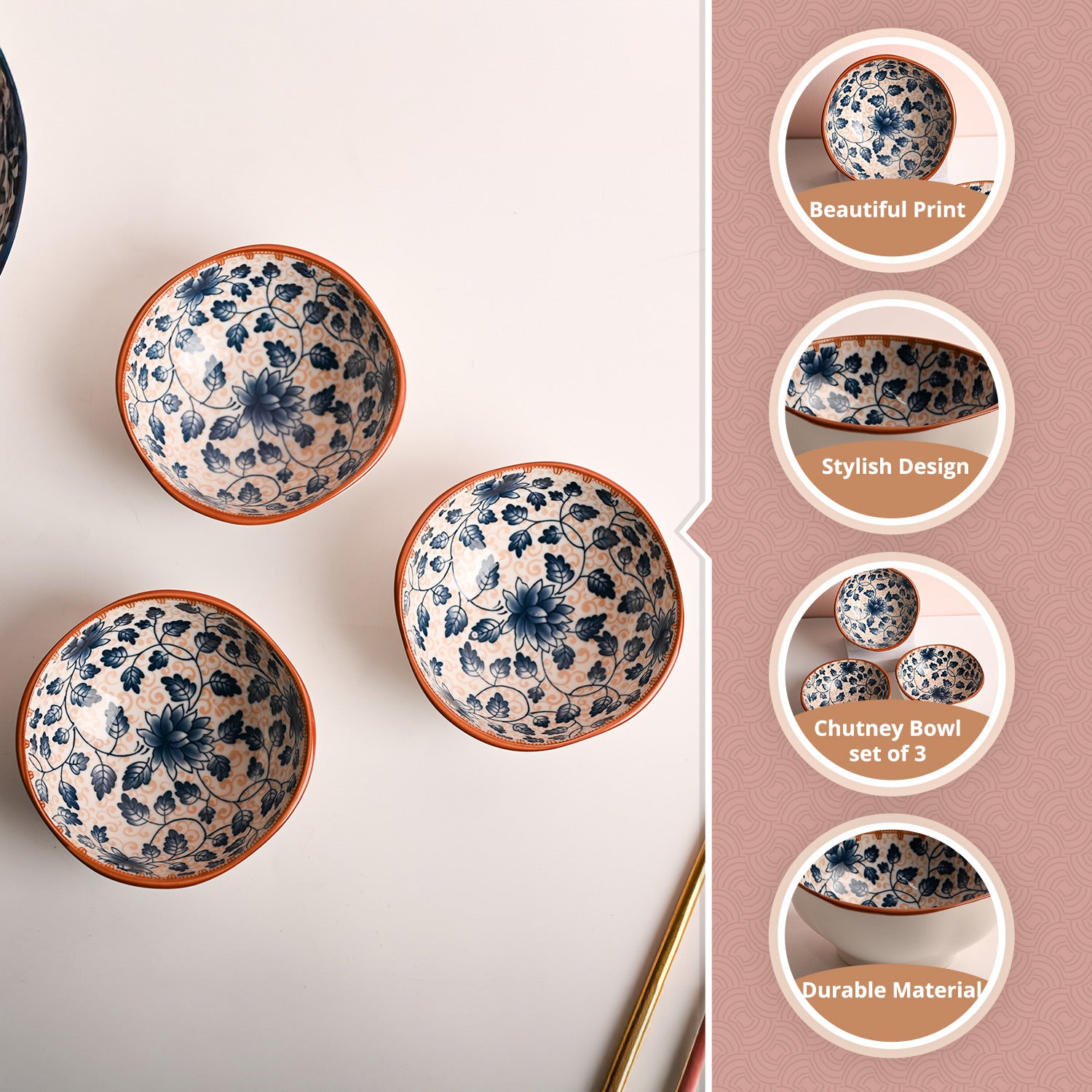 VON CASA Flora Chutney Bowl Set Of 3 - 650mL