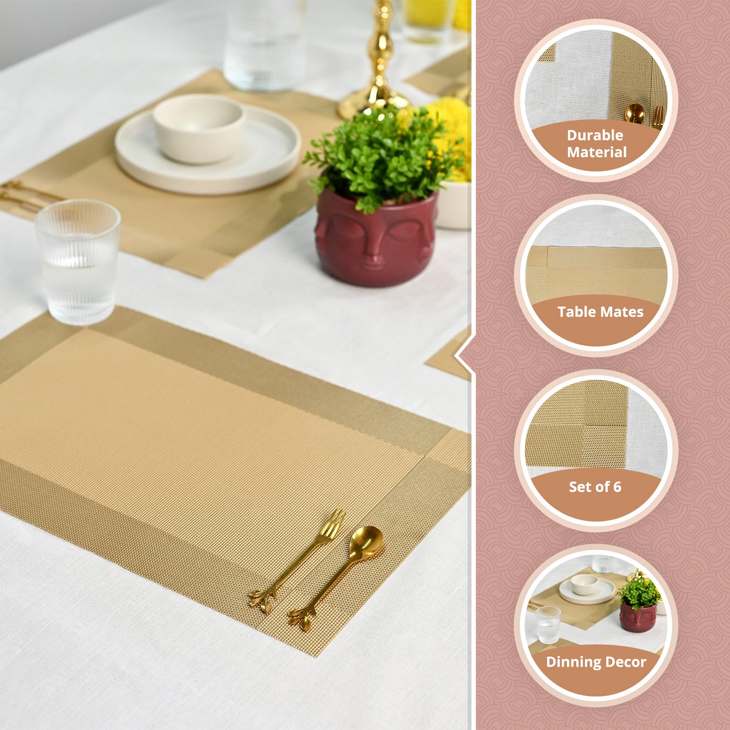 VON CASA Golden Placemat Set Of 6