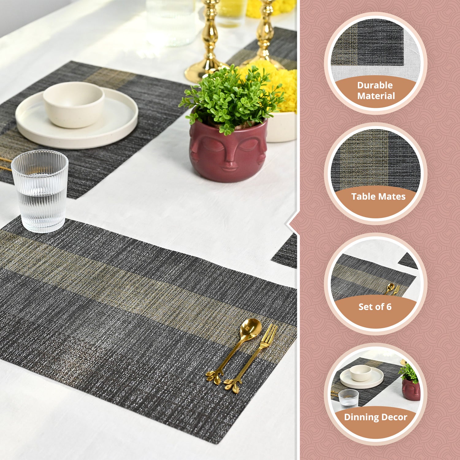 VON CASA Black Placemat Set Of 6