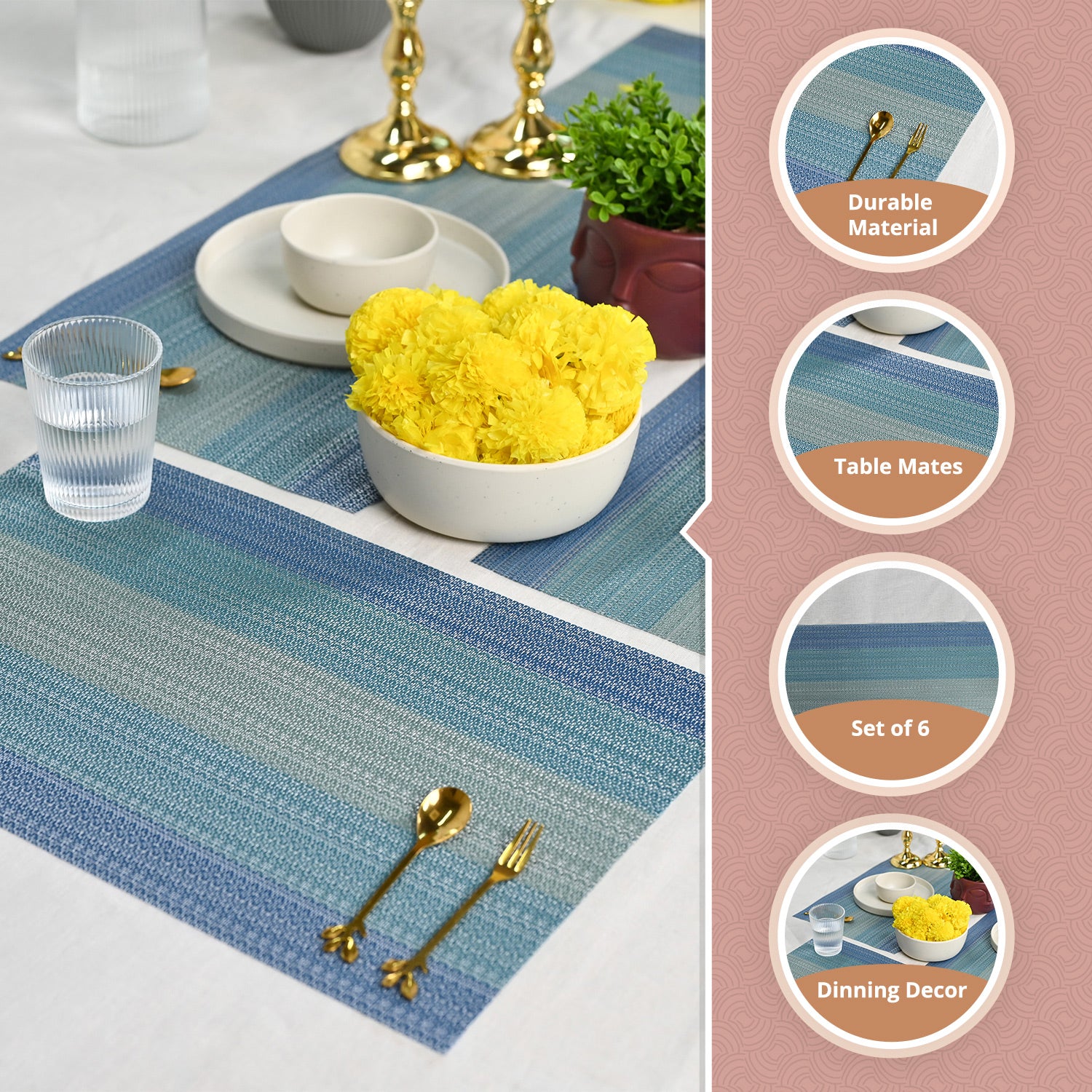 VON CASA Light Blue Placemat Set Of 6