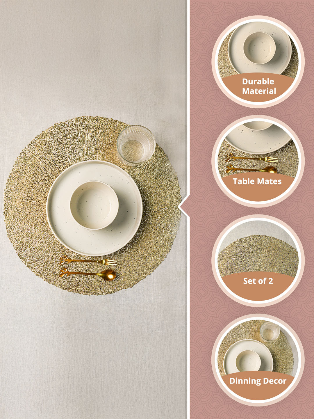 VON CASA Golden Placemat Set Of 2