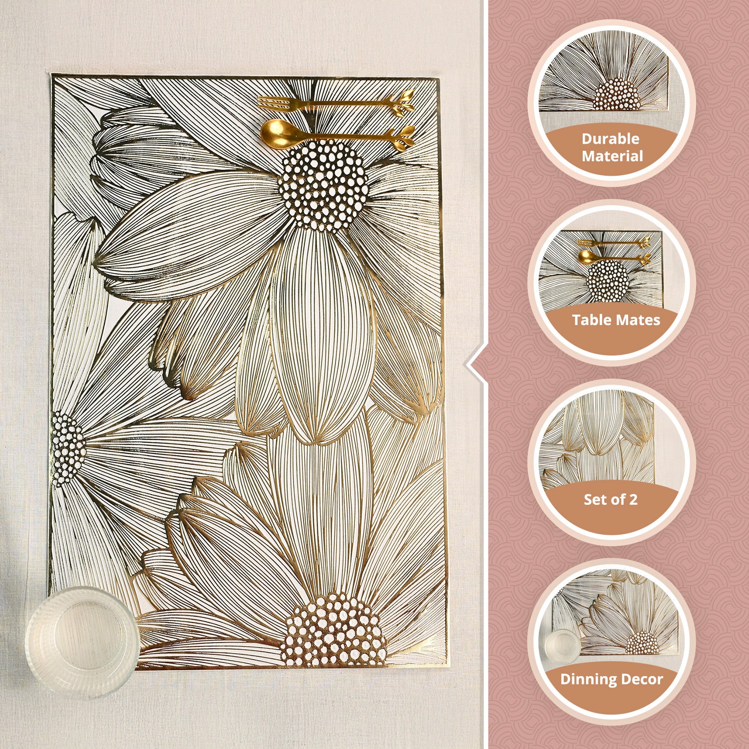 VON CASA Golden Placemat Set Of 2