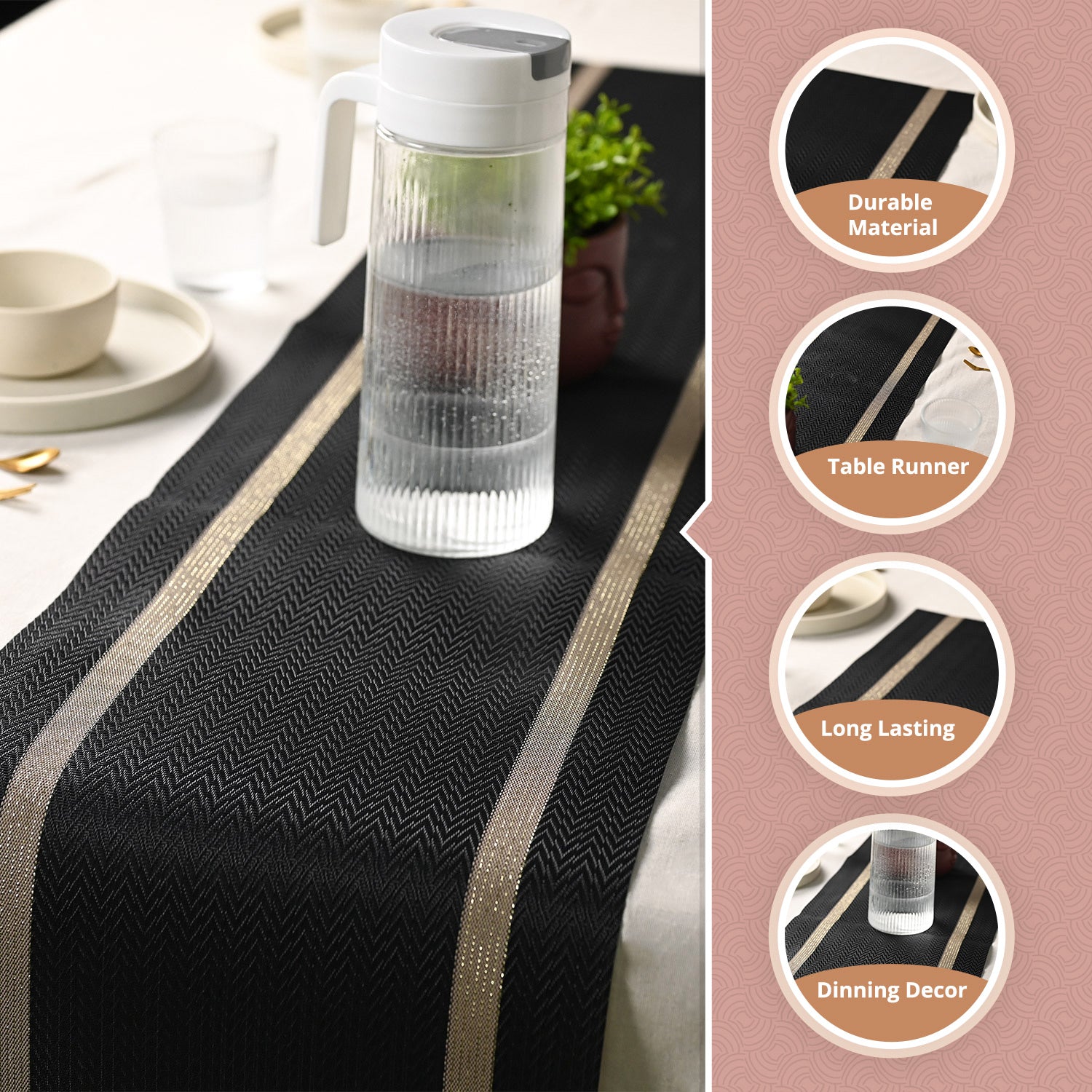 VON CASA Black Table Runner
