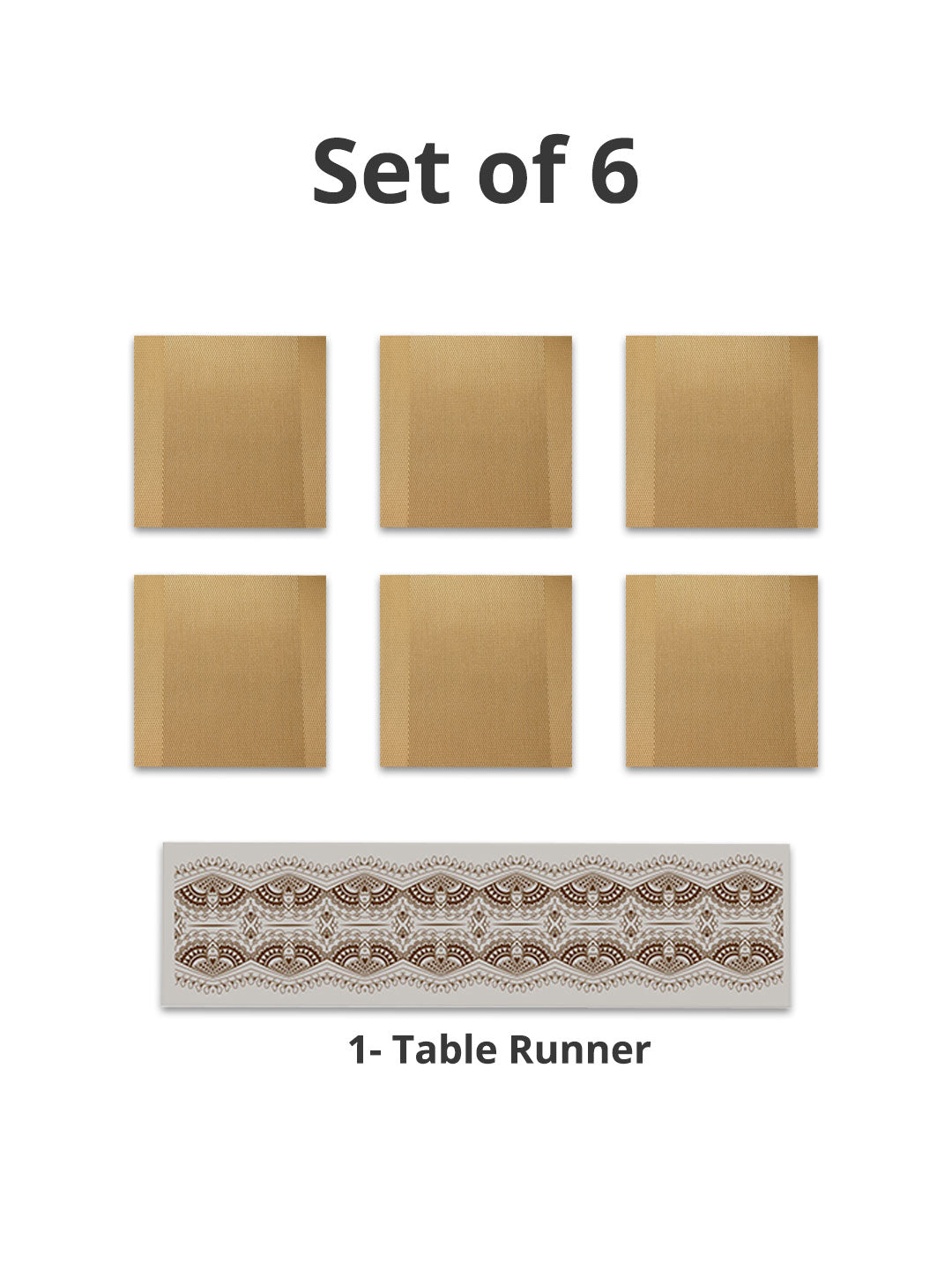 VON CASA Golden Table Runner with Placement Pack Of 7