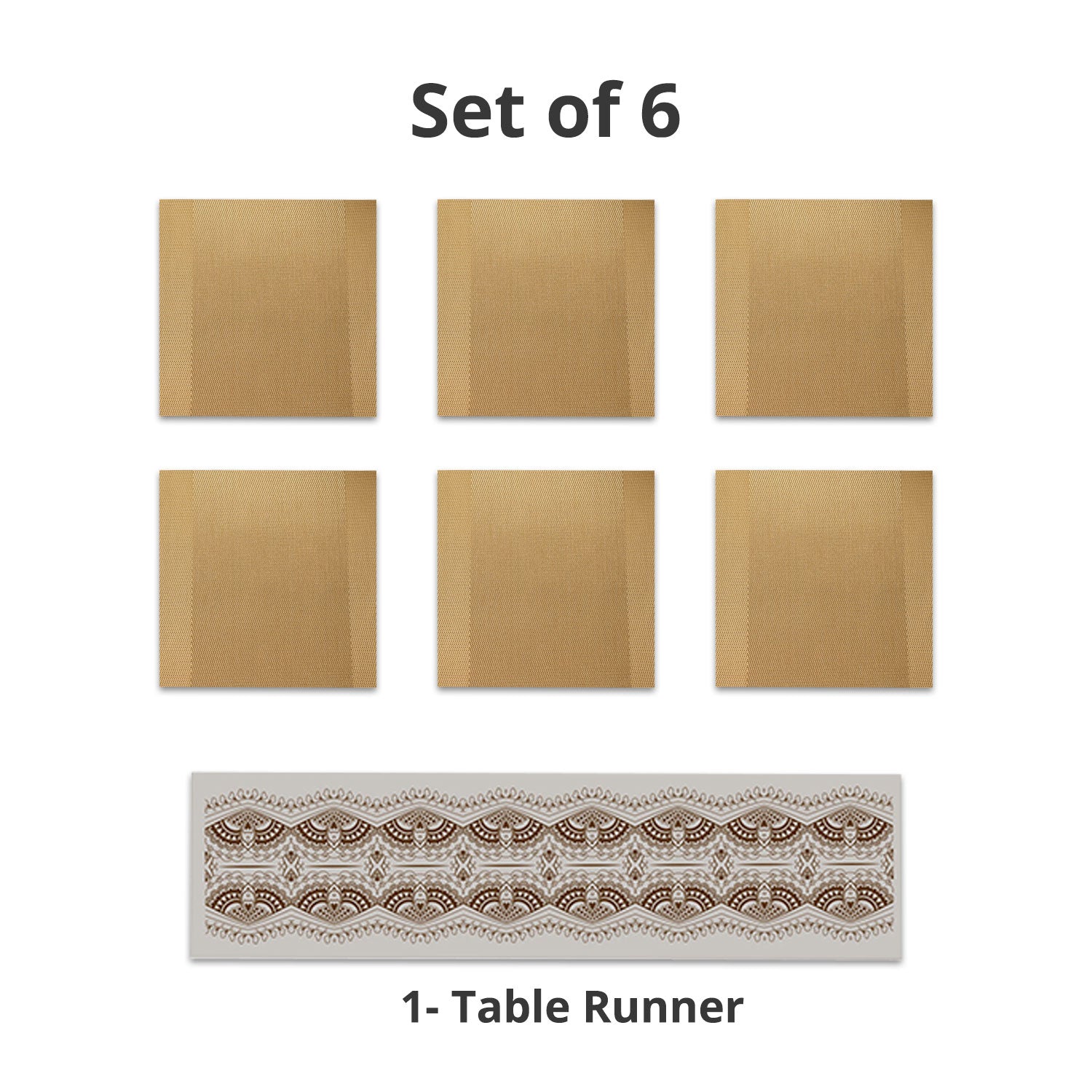 VON CASA Golden Table Runner with Placement Pack Of 7