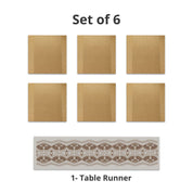 VON CASA Golden Table Runner with Placement Pack Of 7