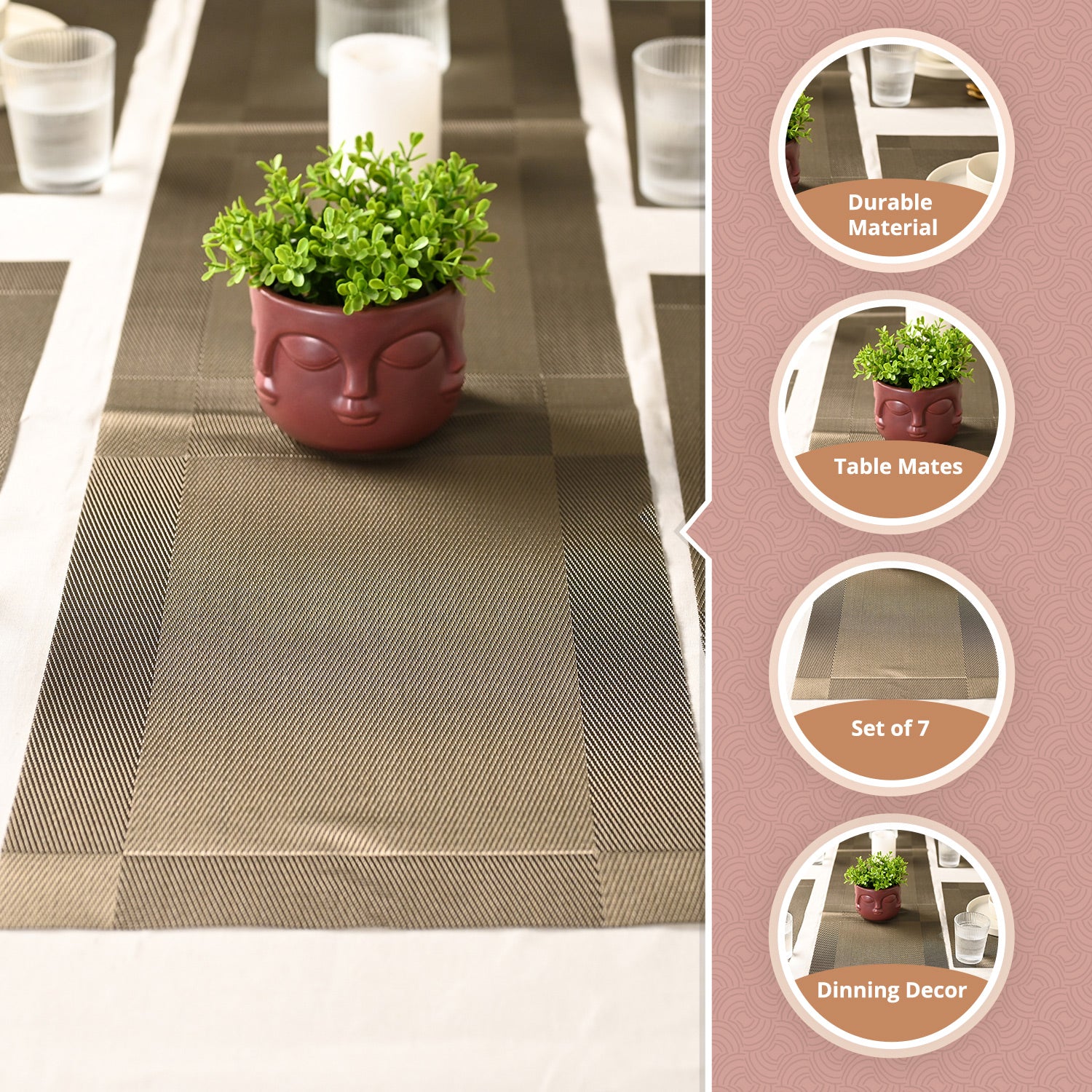 VON CASA Light Green Table Runner with Placement Pack Of 7