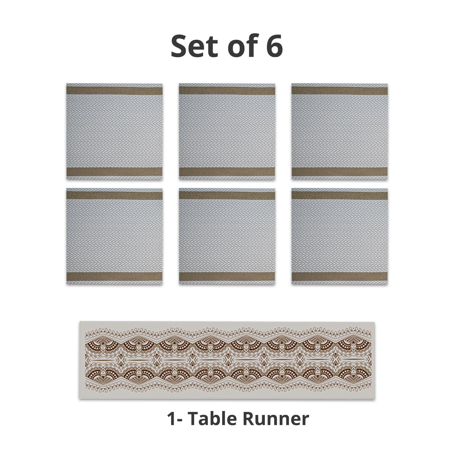 VON CASA White Table Runner with Placement Pack Of 7