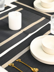 VON CASA Black Table Runner with Placement Pack Of 7