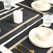 VON CASA Black Table Runner with Placement Pack Of 7