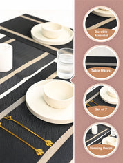 VON CASA Black Table Runner with Placement Pack Of 7