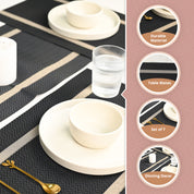 VON CASA Black Table Runner with Placement Pack Of 7