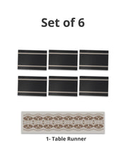 VON CASA Black Table Runner with Placement Pack Of 7