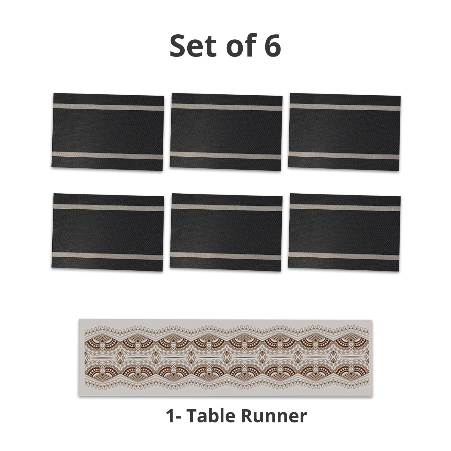 VON CASA Black Table Runner with Placement Pack Of 7