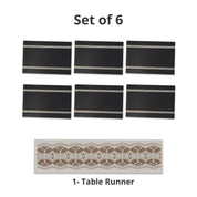 VON CASA Black Table Runner with Placement Pack Of 7