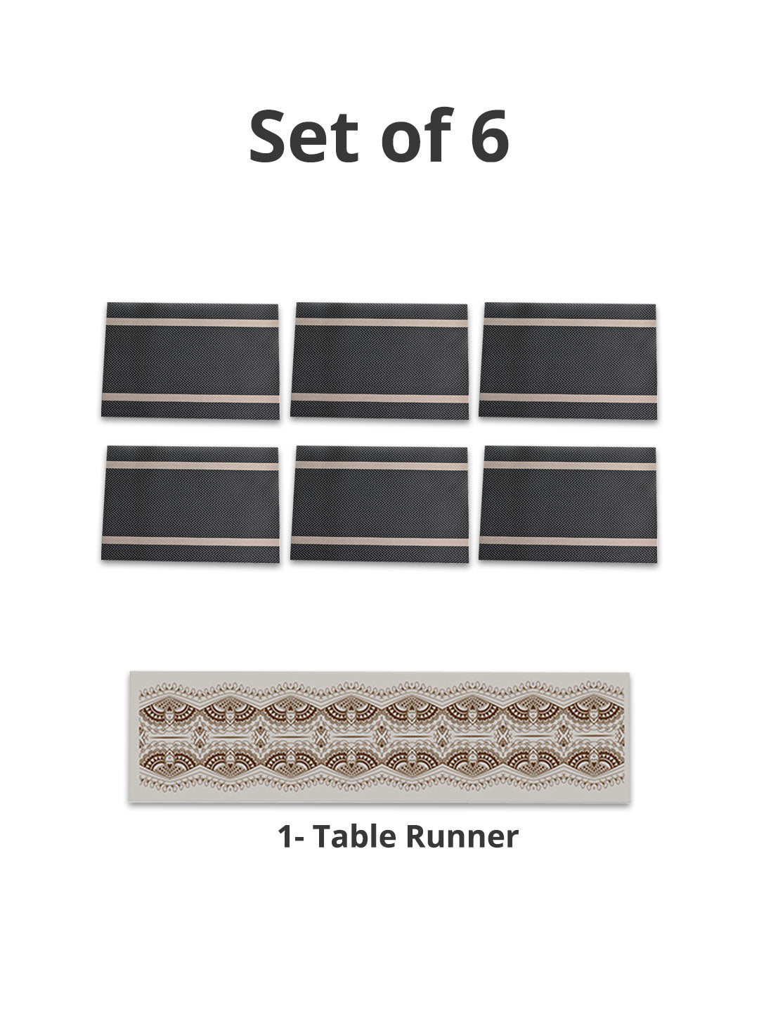 VON CASA Brown Table Runner with Placement Pack Of 7