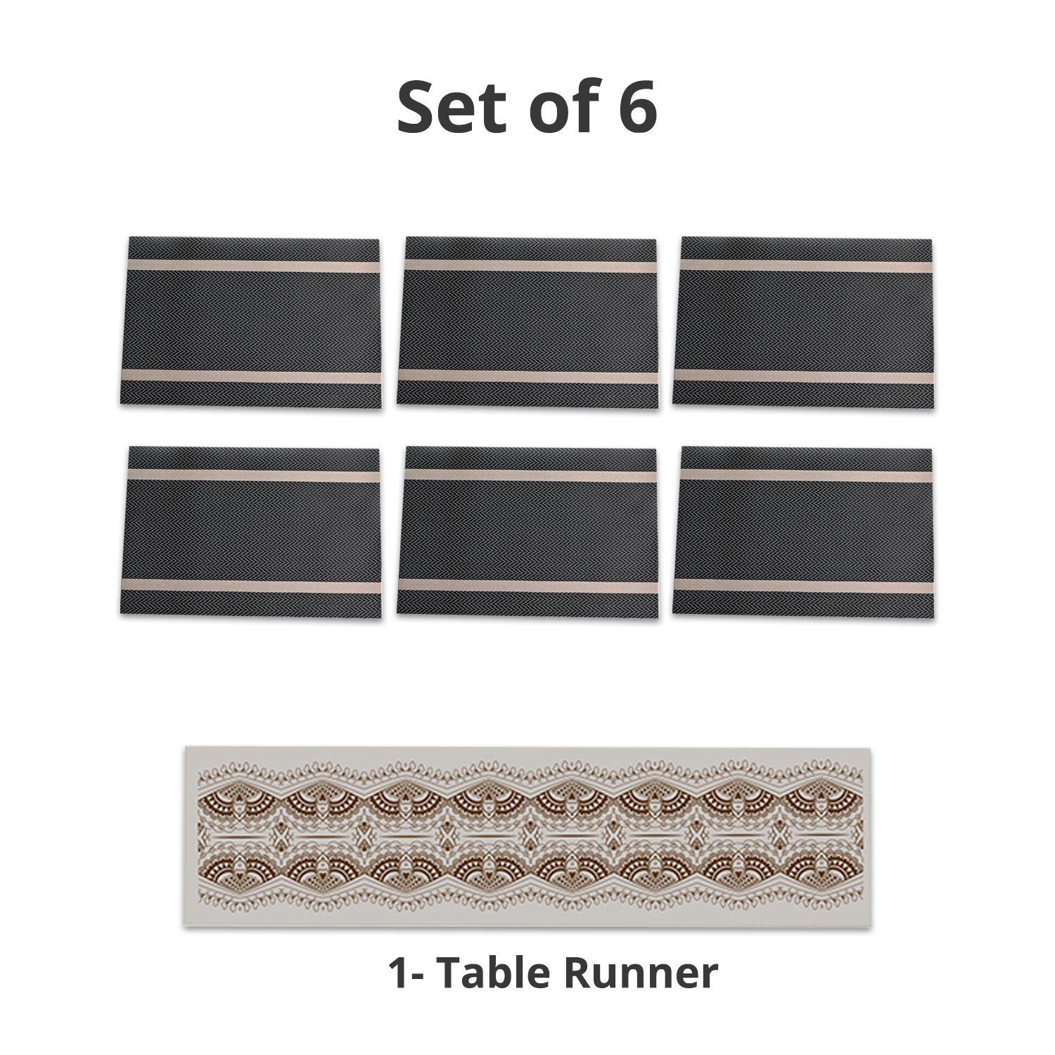 VON CASA Brown Table Runner with Placement Pack Of 7