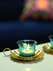 VON CASA Blue & Gold Decorative Candle Holder