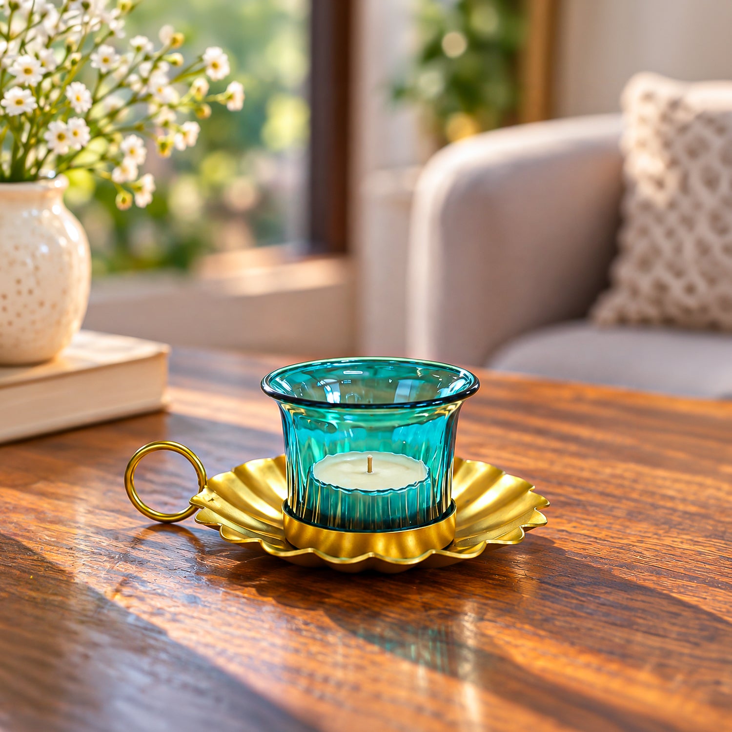 VON CASA Blue & Gold Decorative Candle Holder