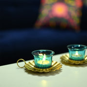 VON CASA Blue & Gold Decorative Candle Holder