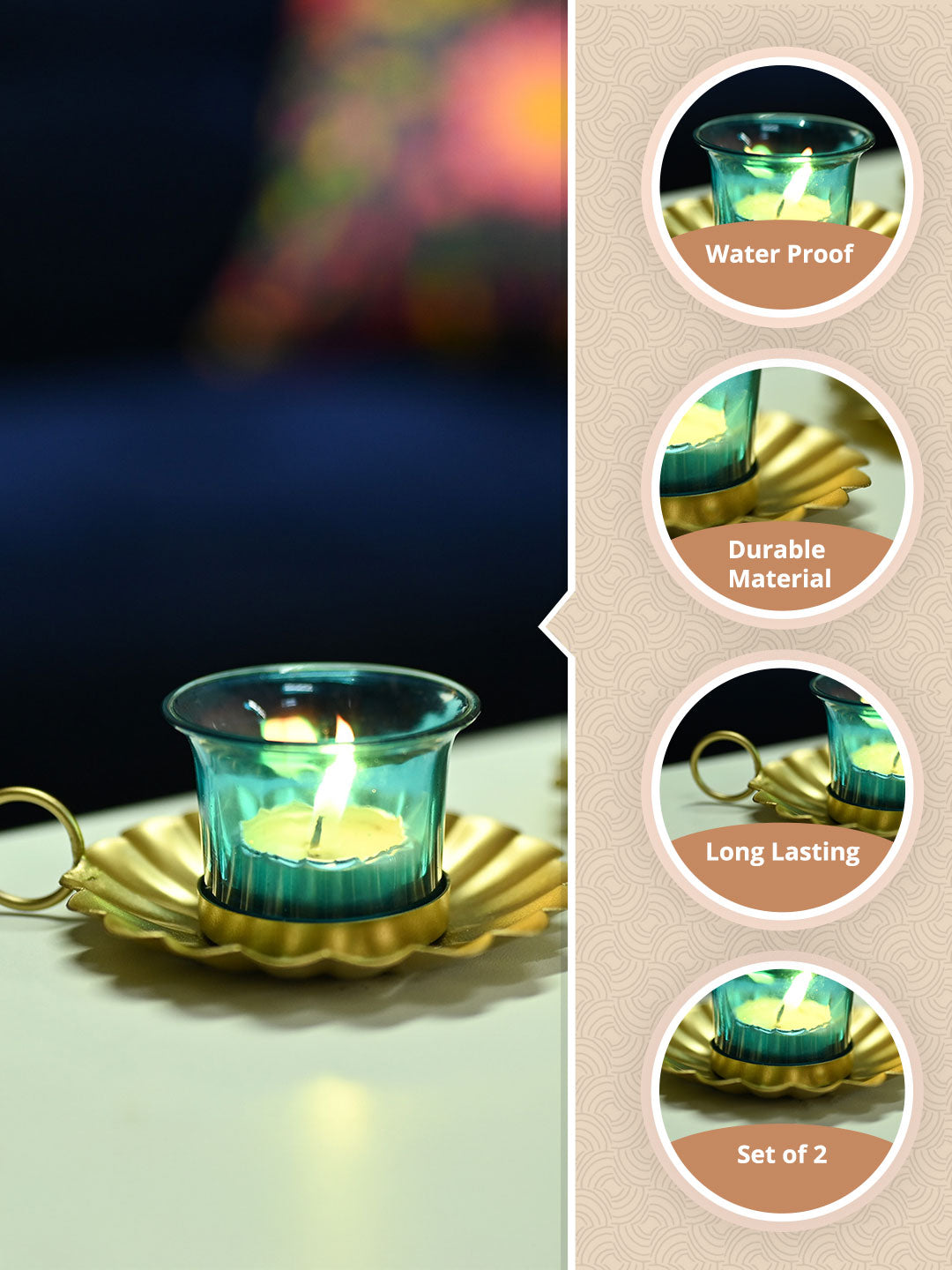 VON CASA Blue & Gold Decorative Candle Holder