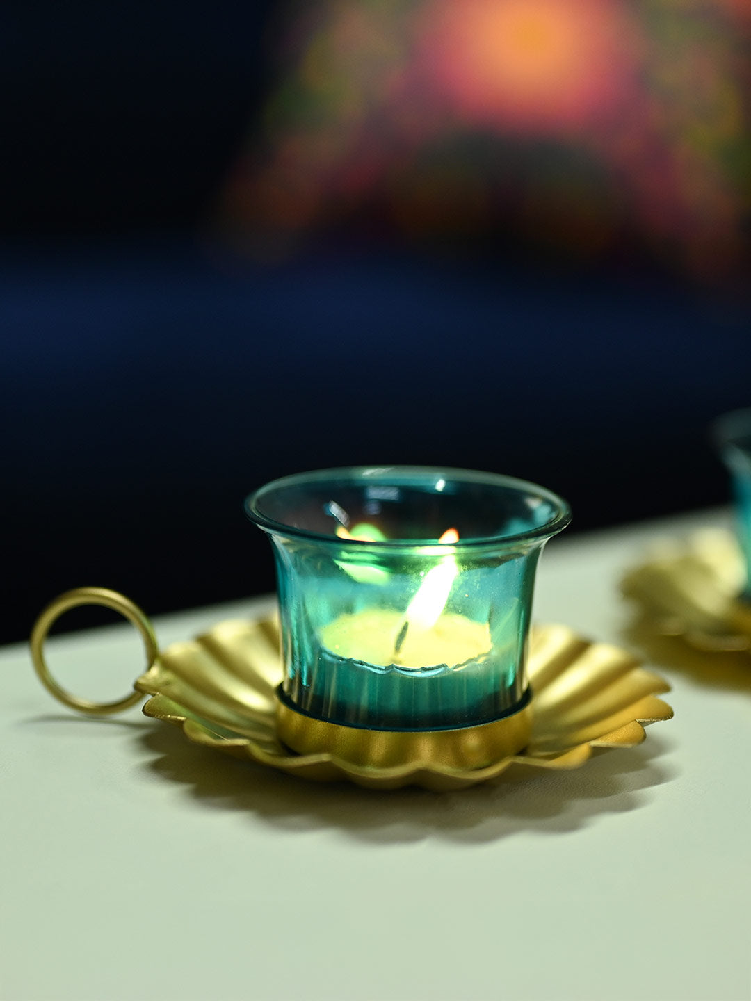 VON CASA Blue & Gold Decorative Candle Holder