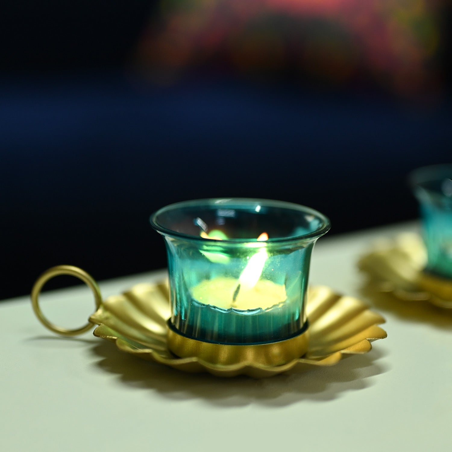VON CASA Blue & Gold Decorative Candle Holder