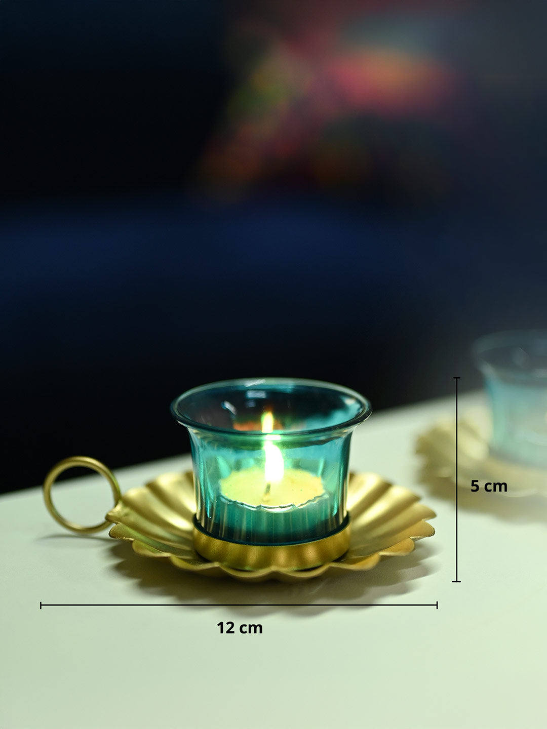 VON CASA Blue & Gold Decorative Candle Holder