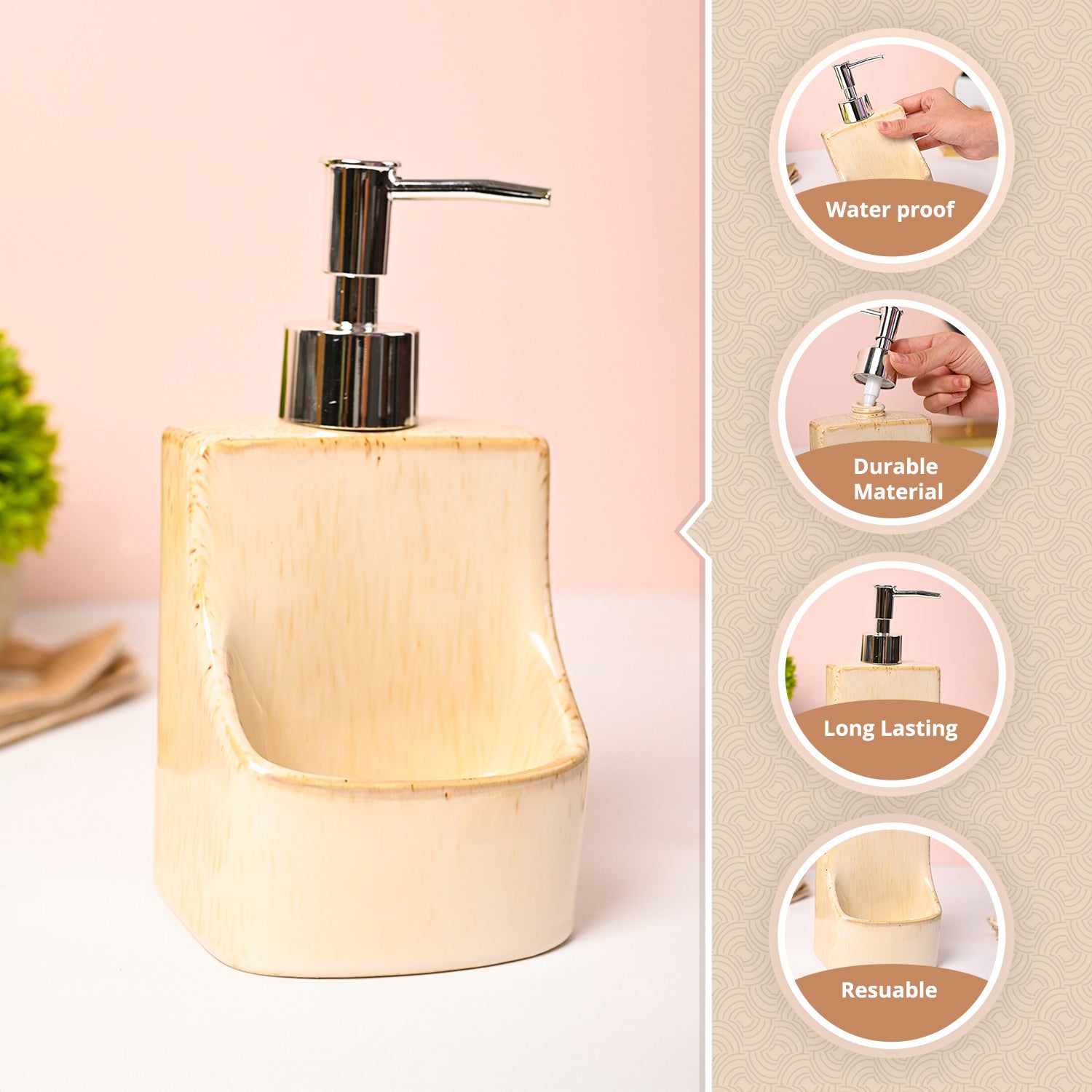VON CASA Beige Kitchen Soap Dispenser - 350ml