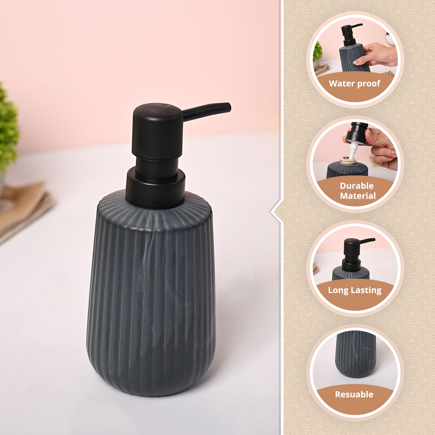 VON CASA Grey Soap Dispenser - 300ml