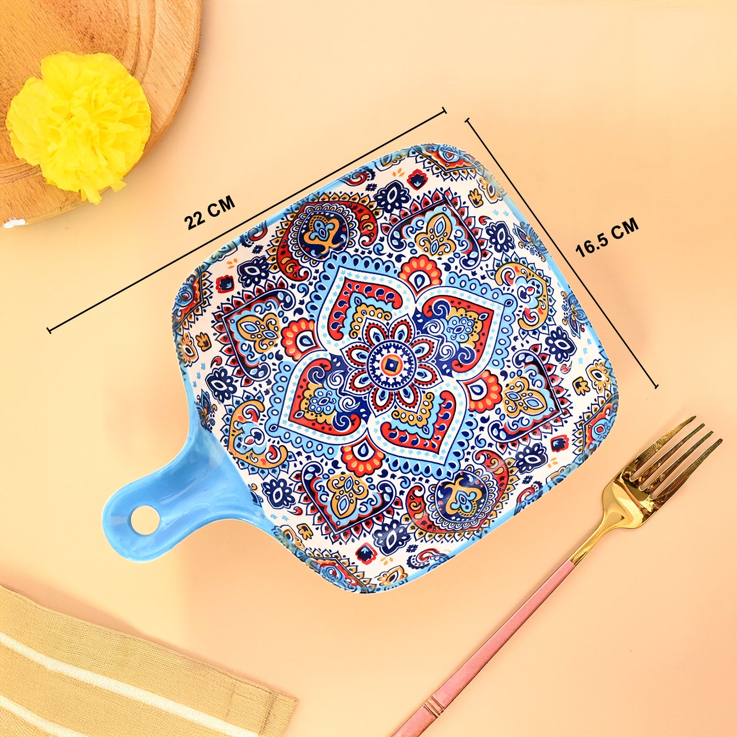 VON CASA Ceramic Square Dish with Handle Light Blue