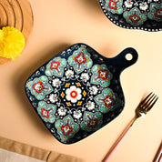 VON CASA Ceramic Square Dish with Handle Navy Blue
