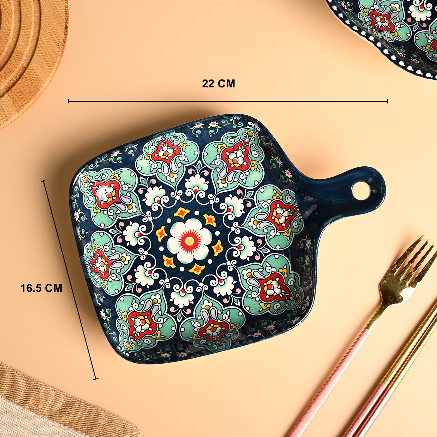 VON CASA Ceramic Square Dish with Handle Navy Blue