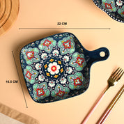 VON CASA Ceramic Square Dish with Handle Navy Blue