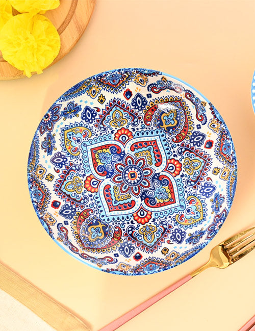 VON CASA Ceramic Mandala Light Blue Round Platter